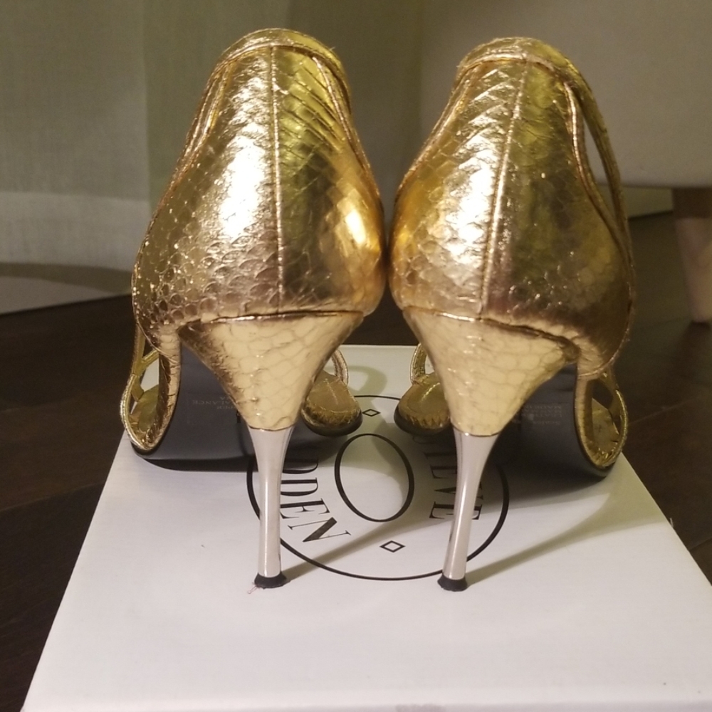 Steven Madden Gold Barely There Heels, Size 8 M - image 4